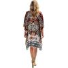imageGypsie Blu Women Satin Short Caftan Dress Printed Plus Size Rhinestone Embroidery Tunic Tops Dresses Beach Cover Up for PartyCaramel Brown
