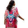 imageGypsie Blu Women Satin Short Caftan Dress Printed Plus Size Rhinestone Embroidery Tunic Tops Dresses Beach Cover Up for PartyFuchsia Pink
