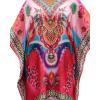 imageGypsie Blu Women Satin Short Caftan Dress Printed Plus Size Rhinestone Embroidery Tunic Tops Dresses Beach Cover Up for PartyFuchsia Pink