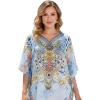imageGypsie Blu Women Satin Short Caftan Dress Printed Plus Size Rhinestone Embroidery Tunic Tops Dresses Beach Cover Up for PartyLight Blue