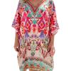 imageGypsie Blu Women Satin Short Caftan Dress Printed Plus Size Rhinestone Embroidery Tunic Tops Dresses Beach Cover Up for PartyPeach