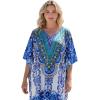imageGypsie Blu Women Satin Short Caftan Dress Printed Plus Size Rhinestone Embroidery Tunic Tops Dresses Beach Cover Up for PartyRoyal Blue