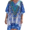 imageGypsie Blu Women Satin Short Caftan Dress Printed Plus Size Rhinestone Embroidery Tunic Tops Dresses Beach Cover Up for PartyRoyal Blue