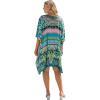imageGypsie Blu Women Satin Short Caftan Dress Printed Plus Size Rhinestone Embroidery Tunic Tops Dresses Beach Cover Up for PartyTeal