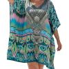 imageGypsie Blu Women Satin Short Caftan Dress Printed Plus Size Rhinestone Embroidery Tunic Tops Dresses Beach Cover Up for PartyTeal