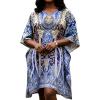 imageGypsie Blu Women Satin Short Caftan Dress Printed Plus Size Rhinestone Embroidery Tunic Tops Dresses Beach Cover Up for PartyVibrant Blue