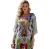 imageGypsie Blu Women Satin Short Caftan Dress Printed Plus Size Rhinestone Embroidery Tunic Tops Dresses Beach Cover Up for PartyWhite