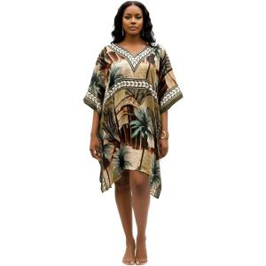imageGypsie Blu Women Satin Short Caftan Dress Printed Plus Size Rhinestone Embroidery Tunic Tops Dresses Beach Cover Up for PartyBeige