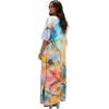imageGypsie Blu Women Caftan Dress Plus Size Satin Silk Printed Beach Cover Up Maxi Dresses Kimono Sleeve for Holidays Lounge WearCream  White