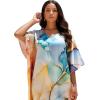 imageGypsie Blu Women Caftan Dress Plus Size Satin Silk Printed Beach Cover Up Maxi Dresses Kimono Sleeve for Holidays Lounge WearCream  White