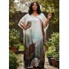 imageGypsie Blu Women Caftan Dress Plus Size Satin Silk Printed Beach Cover Up Maxi Dresses Kimono Sleeve for Holidays Lounge WearCream Leaf