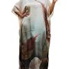 imageGypsie Blu Women Caftan Dress Plus Size Satin Silk Printed Beach Cover Up Maxi Dresses Kimono Sleeve for Holidays Lounge WearCream Leaf