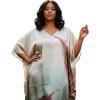 imageGypsie Blu Women Caftan Dress Plus Size Satin Silk Printed Beach Cover Up Maxi Dresses Kimono Sleeve for Holidays Lounge WearCream Leaf