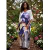 imageGypsie Blu Women Caftan Dress Plus Size Satin Silk Printed Beach Cover Up Maxi Dresses Kimono Sleeve for Holidays Lounge WearDeep Purple