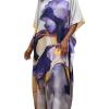 imageGypsie Blu Women Caftan Dress Plus Size Satin Silk Printed Beach Cover Up Maxi Dresses Kimono Sleeve for Holidays Lounge WearDeep Purple