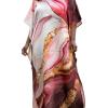imageGypsie Blu Women Caftan Dress Plus Size Satin Silk Printed Beach Cover Up Maxi Dresses Kimono Sleeve for Holidays Lounge WearDeep Rose