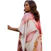 imageGypsie Blu Women Caftan Dress Plus Size Satin Silk Printed Beach Cover Up Maxi Dresses Kimono Sleeve for Holidays Lounge WearDeep Rose
