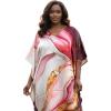 imageGypsie Blu Women Caftan Dress Plus Size Satin Silk Printed Beach Cover Up Maxi Dresses Kimono Sleeve for Holidays Lounge WearDeep Rose