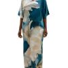 imageGypsie Blu Women Caftan Dress Plus Size Satin Silk Printed Beach Cover Up Maxi Dresses Kimono Sleeve for Holidays Lounge WearDeep Teal Blue
