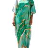 imageGypsie Blu Women Caftan Dress Plus Size Satin Silk Printed Beach Cover Up Maxi Dresses Kimono Sleeve for Holidays Lounge WearEmerald Green