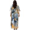 imageGypsie Blu Women Caftan Dress Plus Size Satin Silk Printed Beach Cover Up Maxi Dresses Kimono Sleeve for Holidays Lounge WearIvory White