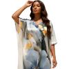 imageGypsie Blu Women Caftan Dress Plus Size Satin Silk Printed Beach Cover Up Maxi Dresses Kimono Sleeve for Holidays Lounge WearIvory White