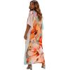 imageGypsie Blu Women Caftan Dress Plus Size Satin Silk Printed Beach Cover Up Maxi Dresses Kimono Sleeve for Holidays Lounge WearLight Cream