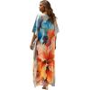 imageGypsie Blu Women Caftan Dress Plus Size Satin Silk Printed Beach Cover Up Maxi Dresses Kimono Sleeve for Holidays Lounge WearLight Cream Abstract Floral