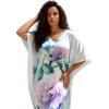 imageGypsie Blu Women Caftan Dress Plus Size Satin Silk Printed Beach Cover Up Maxi Dresses Kimono Sleeve for Holidays Lounge WearLight Icy Blue