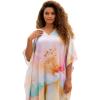 imageGypsie Blu Women Caftan Dress Plus Size Satin Silk Printed Beach Cover Up Maxi Dresses Kimono Sleeve for Holidays Lounge WearPastel Cream