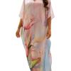 imageGypsie Blu Women Caftan Dress Plus Size Satin Silk Printed Beach Cover Up Maxi Dresses Kimono Sleeve for Holidays Lounge WearPastel Lavender