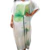 imageGypsie Blu Women Caftan Dress Plus Size Satin Silk Printed Beach Cover Up Maxi Dresses Kimono Sleeve for Holidays Lounge WearSoft White