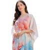 imageGypsie Blu Women Caftan Dress Plus Size Satin Silk Printed Beach Cover Up Maxi Dresses Kimono Sleeve for Holidays Lounge WearWhite Abstract Floral