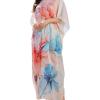 imageGypsie Blu Women Caftan Dress Plus Size Satin Silk Printed Beach Cover Up Maxi Dresses Kimono Sleeve for Holidays Lounge WearWhite Abstract Floral