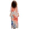 imageGypsie Blu Women Caftan Dress Plus Size Satin Silk Printed Beach Cover Up Maxi Dresses Kimono Sleeve for Holidays Lounge WearWhite Abstract Floral