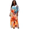 imageGypsie Blu Women Caftan Dress Plus Size Satin Silk Printed Beach Cover Up Maxi Dresses Kimono Sleeve for Holidays Lounge WearLight Cream Abstract Floral