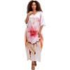 imageGypsie Blu Women Caftan Dress Plus Size Satin Silk Printed Beach Cover Up Maxi Dresses Kimono Sleeve for Holidays Lounge WearLight Pink Flower