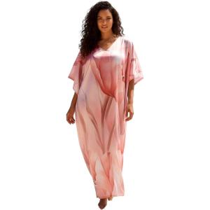 imageGypsie Blu Women Caftan Dress Plus Size Satin Silk Printed Beach Cover Up Maxi Dresses Kimono Sleeve for Holidays Lounge WearBlush Pink
