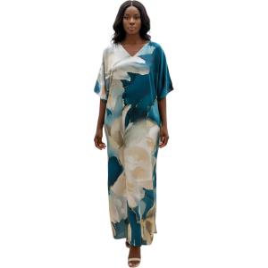 imageGypsie Blu Women Caftan Dress Plus Size Satin Silk Printed Beach Cover Up Maxi Dresses Kimono Sleeve for Holidays Lounge WearDeep Teal Blue
