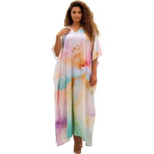 imageGypsie Blu Women Caftan Dress Plus Size Satin Silk Printed Beach Cover Up Maxi Dresses Kimono Sleeve for Holidays Lounge WearPastel Cream