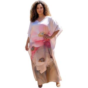imageGypsie Blu Women Caftan Dress Plus Size Satin Silk Printed Beach Cover Up Maxi Dresses Kimono Sleeve for Holidays Lounge WearSoft Lavender