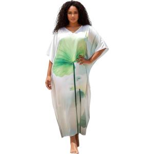 imageGypsie Blu Women Caftan Dress Plus Size Satin Silk Printed Beach Cover Up Maxi Dresses Kimono Sleeve for Holidays Lounge WearSoft White