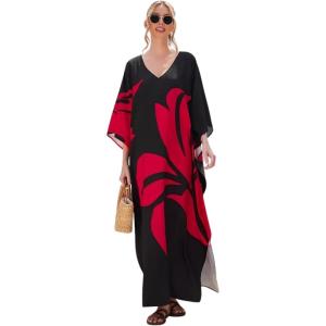 image:imageGypsie Blu Caftan Dresses for Women Polyester Plus Size Moo Moos Bathing Suit Cover Up Kaftan BeachDress Resort Lounge OutfitBlack  Red