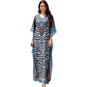 image:imageGypsie Blu Caftan Dresses for Women Satin Silk Printed Plus Size Moo Moo Dress Kimono Sleeve Stylish Maxi Gown for PartiesBlack
