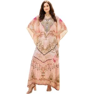 image:imageGypsie Blu Caftan Dresses for Women Satin Silk Printed Plus Size Moo Moo Dress Kimono Sleeve Stylish Maxi Gown for PartiesLight Pink Floral
