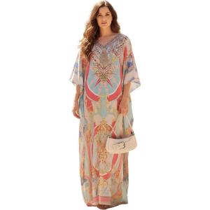 image:imageGypsie Blu Caftan Dresses for Women Satin Silk Printed Plus Size Moo Moo Dress Kimono Sleeve Stylish Maxi Gown for PartiesPastel Blue