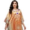image:imageGypsie Blu Plus Size Satin Silk Printed Caftan Dress Stylish Maxi Kimono Dress Loose Flowing Gown for Women Party Resort WearBeige