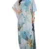image:imageGypsie Blu Plus Size Satin Silk Printed Caftan Dress Stylish Maxi Kimono Dress Loose Flowing Gown for Women Party Resort WearLight Blue