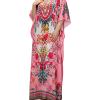 image:imageGypsie Blu Plus Size Satin Silk Printed Caftan Dress Stylish Maxi Kimono Dress Loose Flowing Gown for Women Party Resort WearLight Pink