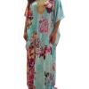 image:imageGypsie Blu Plus Size Satin Silk Printed Caftan Dress Stylish Maxi Kimono Dress Loose Flowing Gown for Women Party Resort WearLight Turquoise